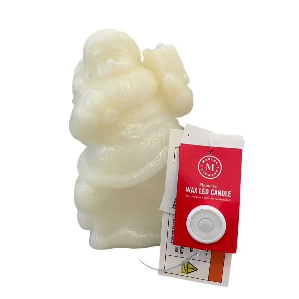 Martha Stewart Santa Flameless Christmas Internal Glow Wax LED Candle Cream New